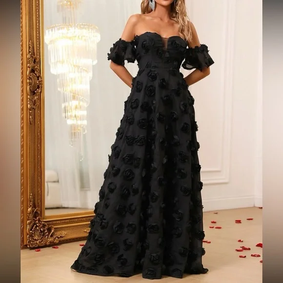 Black off shoulder formal evening dress - Picture 2 of 7